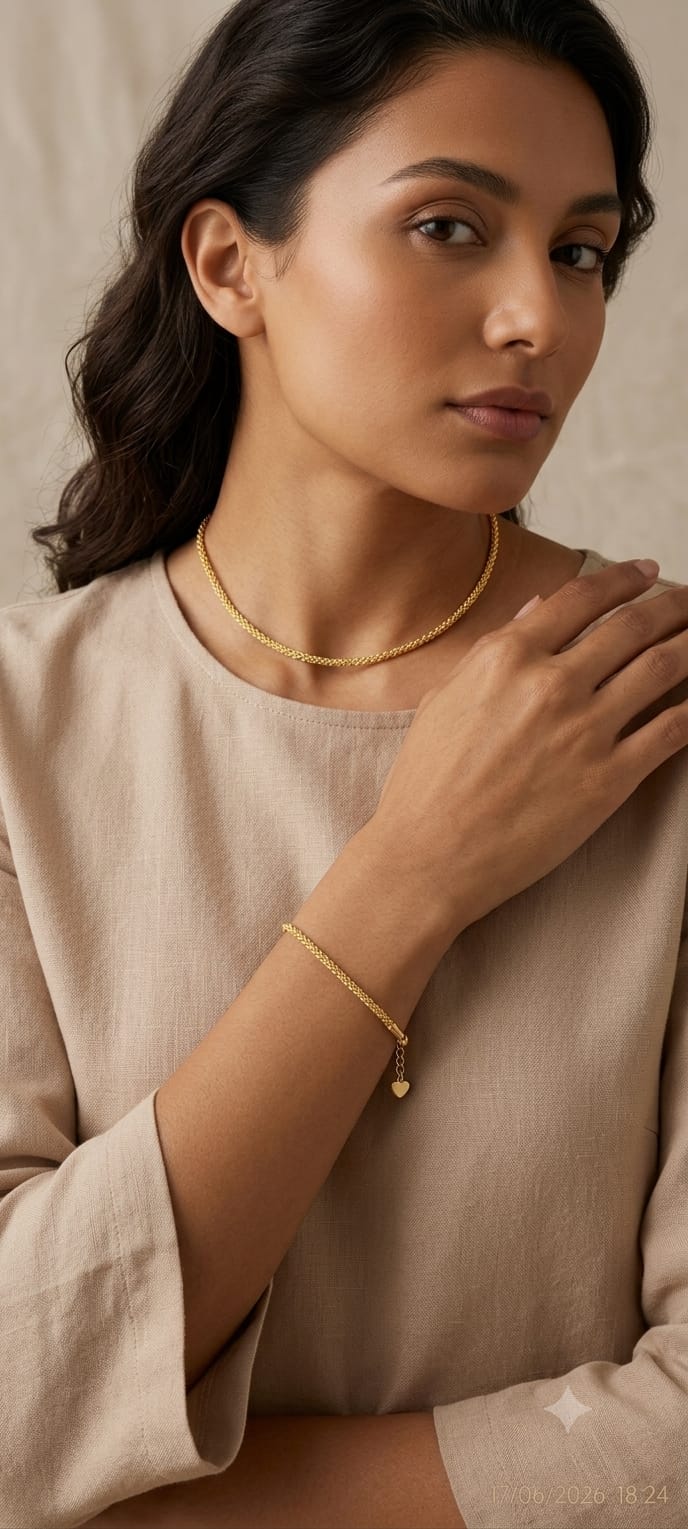 Choker e Pulseira Dourada