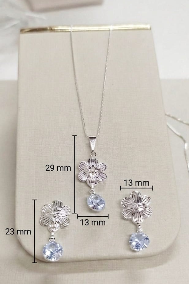 Conjunto Flor Prata com Pedra